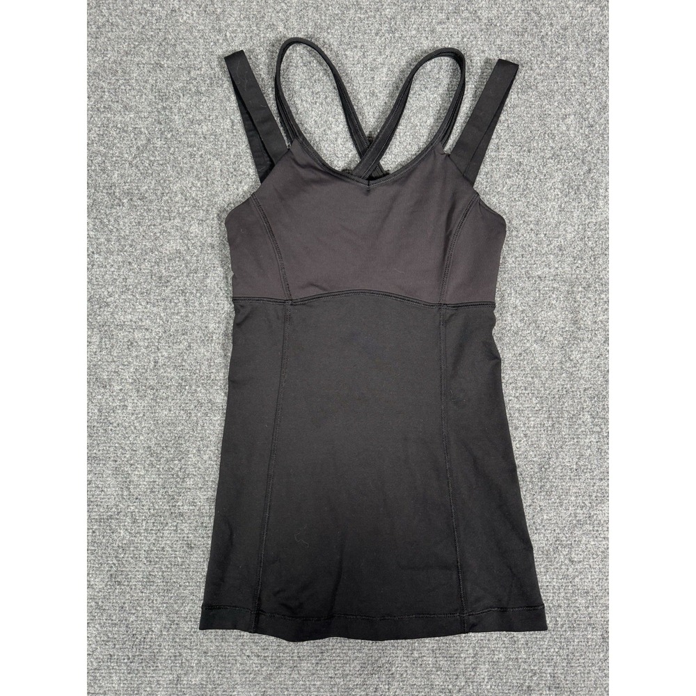 Lululemon‎ Tank Top Womens 2 Black CrissCross Back Shelf Bra Yoga Activewear Gym